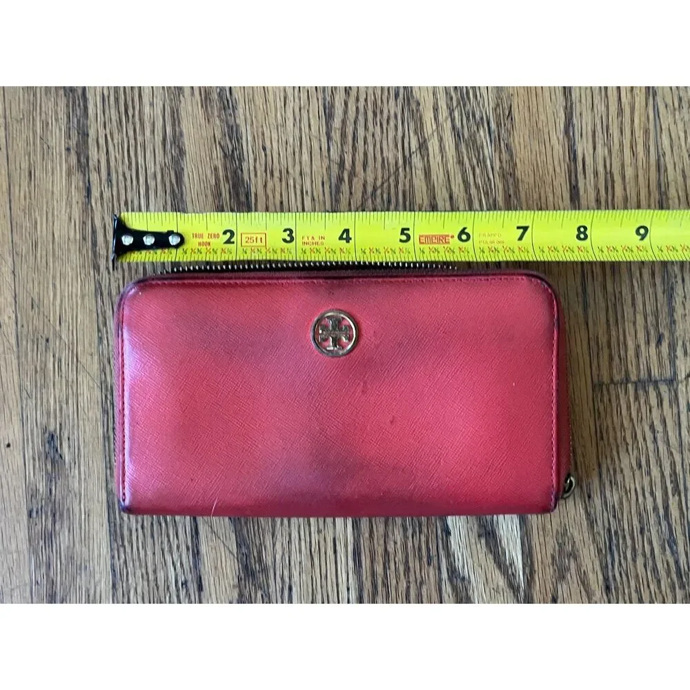 TORY BURCH Orange Leather Zip Up Purse Wallet